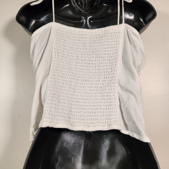 OLD NAVY Bustier Camisole Womens M White Tie Straps Smocked Back Linen Blend Bow - Picture 9 of 10